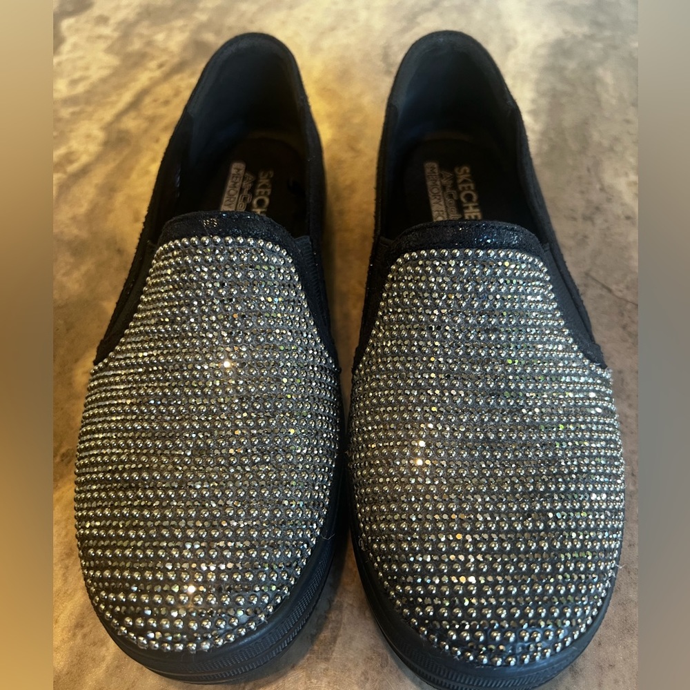 Black Blingy Skechers Super CUTE & Fun Slip On Shoes Size 6.5